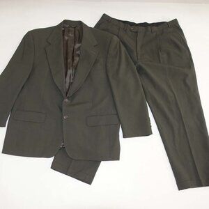 Bill Blass Men's 2 Button Suit Size 46 Short 38 x 27 Dark Olive Green 100% Wool